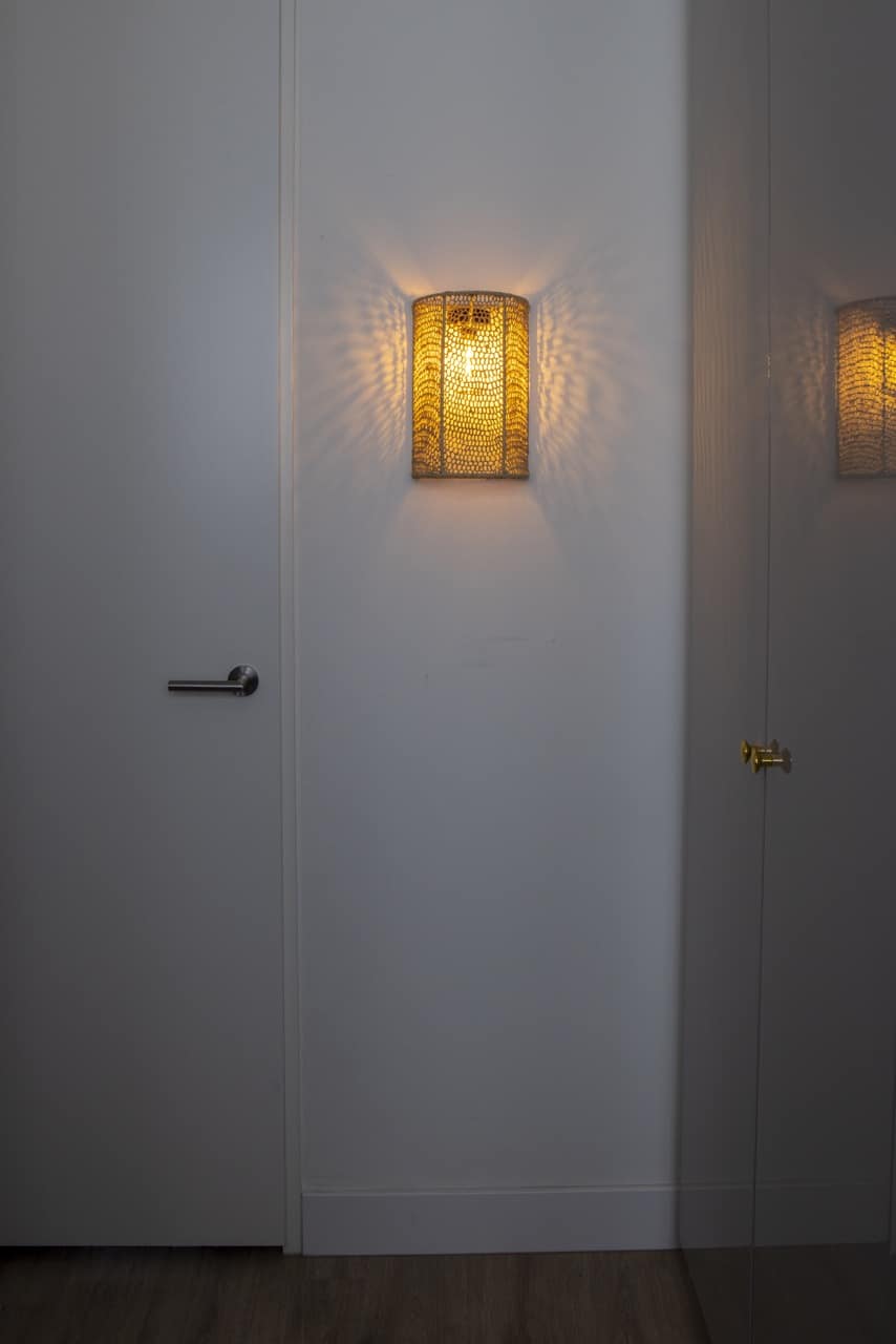 Wandlamp raffia zwart geknoopt