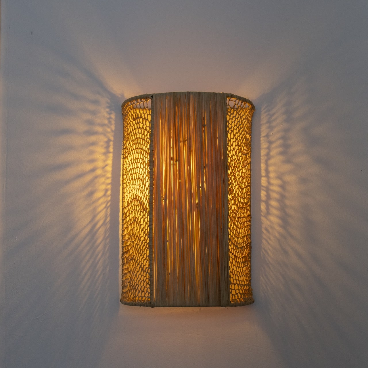 wandlamp raffia half geknoopt 30cm